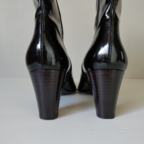 Aquatalia Boots Patent Leather Pointed Toe Block Heel Black Size 9 / 10 - Picture 12 of 15